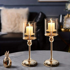 European Style Metal Glass Candlestick Ornament Light Table Decoration