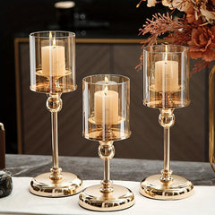European Style Metal Glass Candlestick Ornament Light Table Decoration
