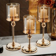 European Style Metal Glass Candlestick Ornament Light Table Decoration