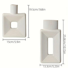 1pc Square Ceramic Flower Vase for Rustic Home Decor