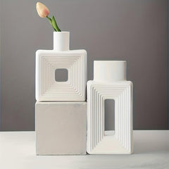 1pc Square Ceramic Flower Vase for Rustic Home Decor