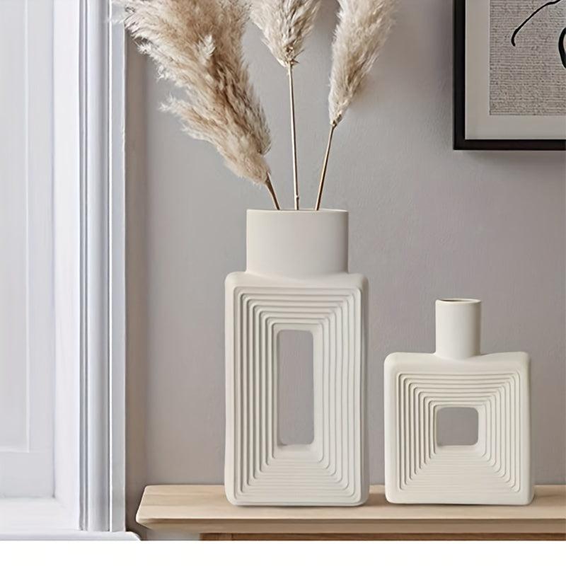 1pc Square Ceramic Flower Vase for Rustic Home Decor