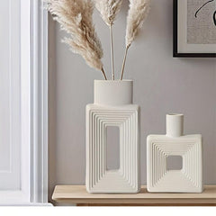 1pc Square Ceramic Flower Vase for Rustic Home Decor