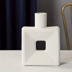1pc Square Ceramic Flower Vase for Rustic Home Decor