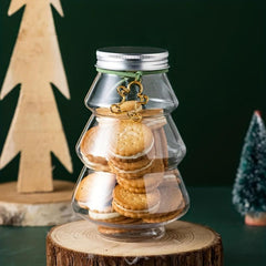 Christmas Candy Jar Clear Holiday Gift Container Tree Shaped Cookie Bottle