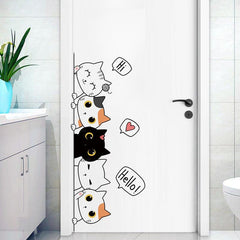 Cartoon Kitten Door Stickers - Children's Room Decor