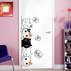 Cartoon Kitten Door Stickers - Children's Room Decor