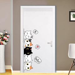 Cartoon Kitten Door Stickers - Children's Room Decor