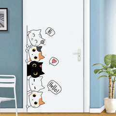 Cartoon Kitten Door Stickers - Children's Room Decor