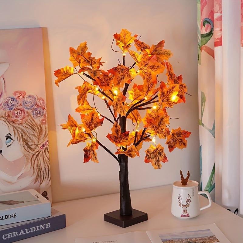 4 Inch Lighted Fall Maple Tree Decor 24 LED Timer Indoor Holiday Xmas Party