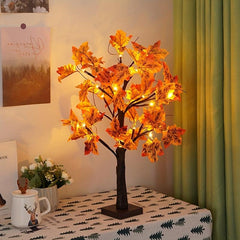 4 Inch Lighted Fall Maple Tree Decor 24 LED Timer Indoor Holiday Xmas Party