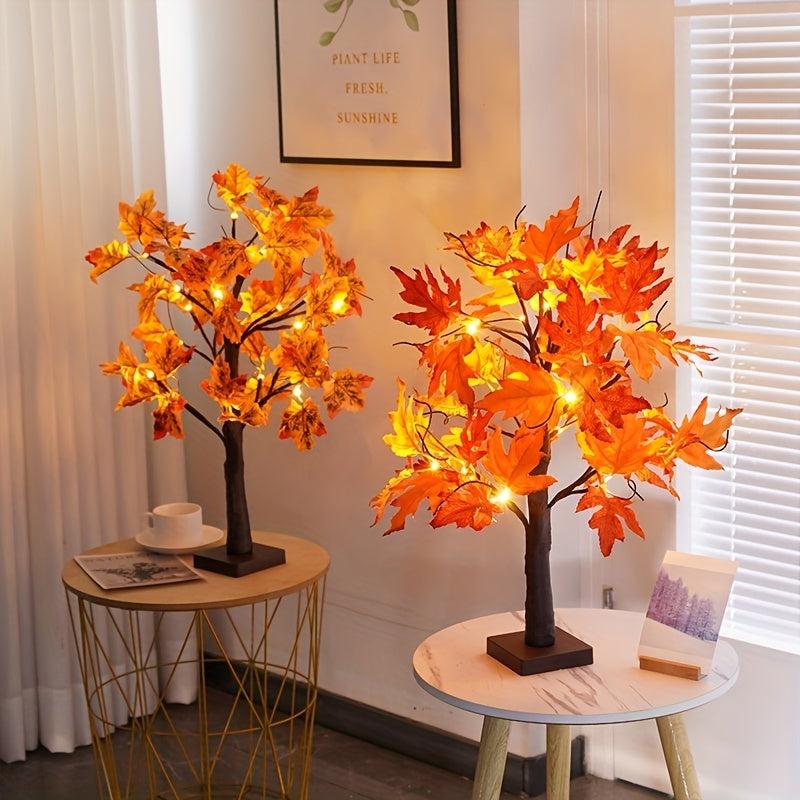 4 Inch Lighted Fall Maple Tree Decor 24 LED Timer Indoor Holiday Xmas Party