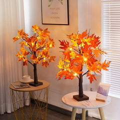 4 Inch Lighted Fall Maple Tree Decor 24 LED Timer Indoor Holiday Xmas Party