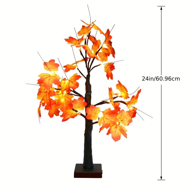 4 Inch Lighted Fall Maple Tree Decor 24 LED Timer Indoor Holiday Xmas Party