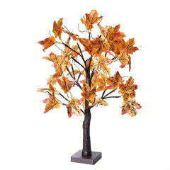 4 Inch Lighted Fall Maple Tree Decor 24 LED Timer Indoor Holiday Xmas Party
