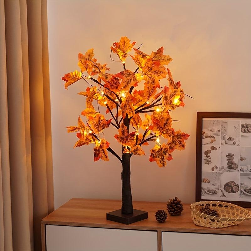 4 Inch Lighted Fall Maple Tree Decor 24 LED Timer Indoor Holiday Xmas Party