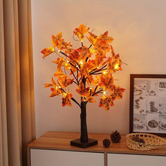 4 Inch Lighted Fall Maple Tree Decor 24 LED Timer Indoor Holiday Xmas Party