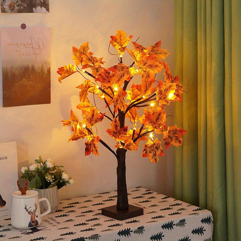4 Inch Lighted Fall Maple Tree Decor 24 LED Timer Indoor Holiday Xmas Party