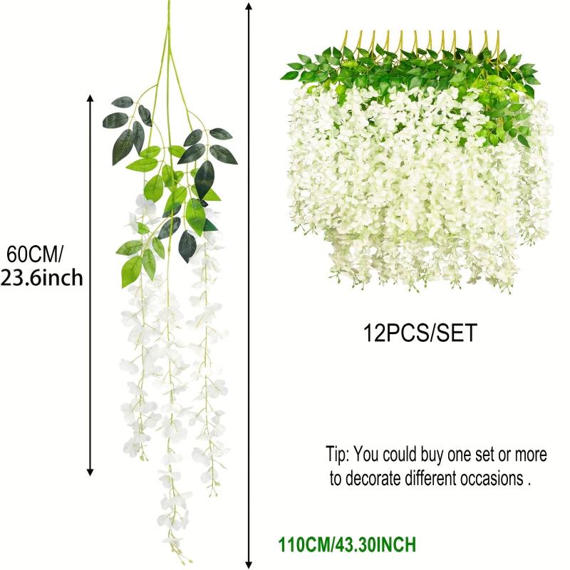 12pcs Wisteria Hanging Flowers Silk Garland Wedding Home Decor