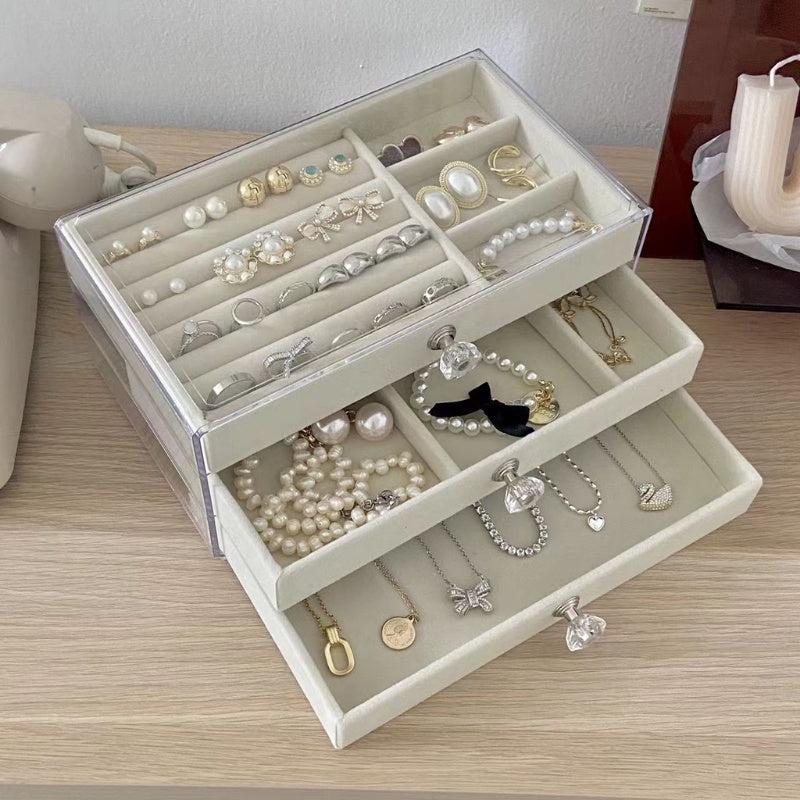 Velvet Drawer Tray Acrylic Jewelry Box Organizer