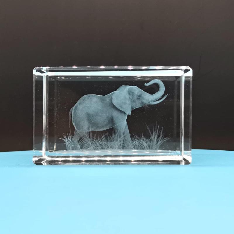 Elephant 3D Laser Etched Crystal Glass Cube Engraving Home Decor