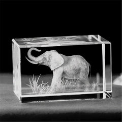 Elephant 3D Laser Etched Crystal Glass Cube Engraving Home Decor
