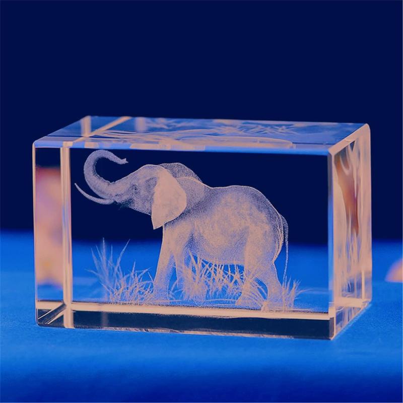 Elephant 3D Laser Etched Crystal Glass Cube Engraving Home Decor