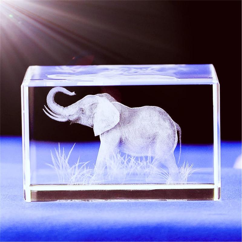 Elephant 3D Laser Etched Crystal Glass Cube Engraving Home Decor