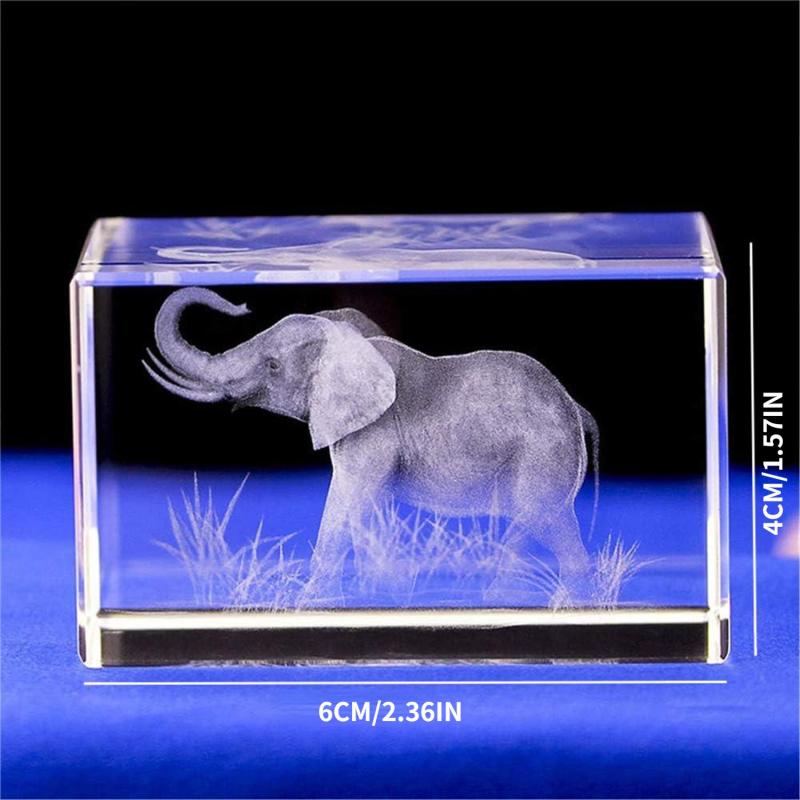Elephant 3D Laser Etched Crystal Glass Cube Engraving Home Decor