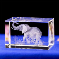 Elephant 3D Laser Etched Crystal Glass Cube Engraving Home Decor