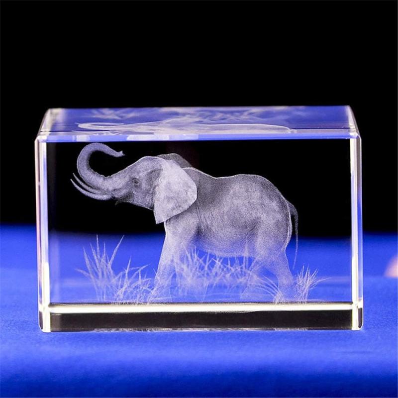 Elephant 3D Laser Etched Crystal Glass Cube Engraving Home Decor