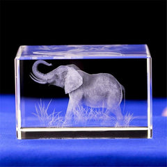 Elephant 3D Laser Etched Crystal Glass Cube Engraving Home Decor