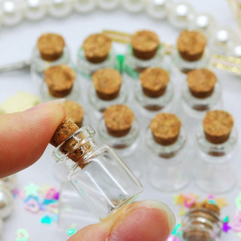 50pcs Mini Glass Bottles w/ Cork Lids DIY & Gifts 1ml 13x18mm