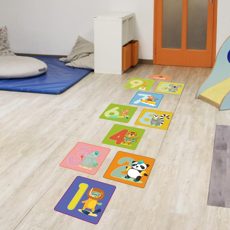 10pcs Waterproof Hopscotch Floor Stickers for Kids Self Adhesive Cartoon Lattice
