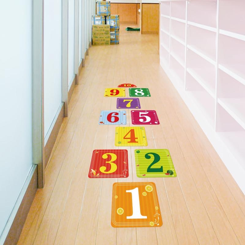 10pcs Waterproof Hopscotch Floor Stickers for Kids Self Adhesive Cartoon Lattice