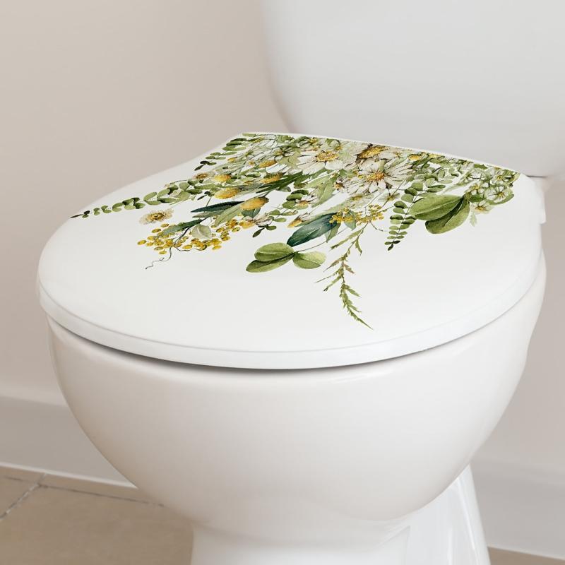 Green Plant Toilet Sticker Daisy Removable Vinyl Waterproof