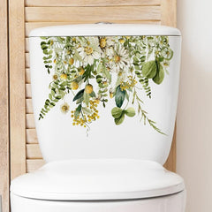 Green Plant Toilet Sticker Daisy Removable Vinyl Waterproof