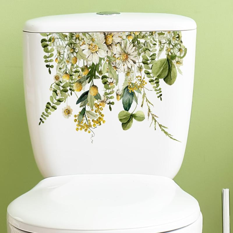 Green Plant Toilet Sticker Daisy Removable Vinyl Waterproof