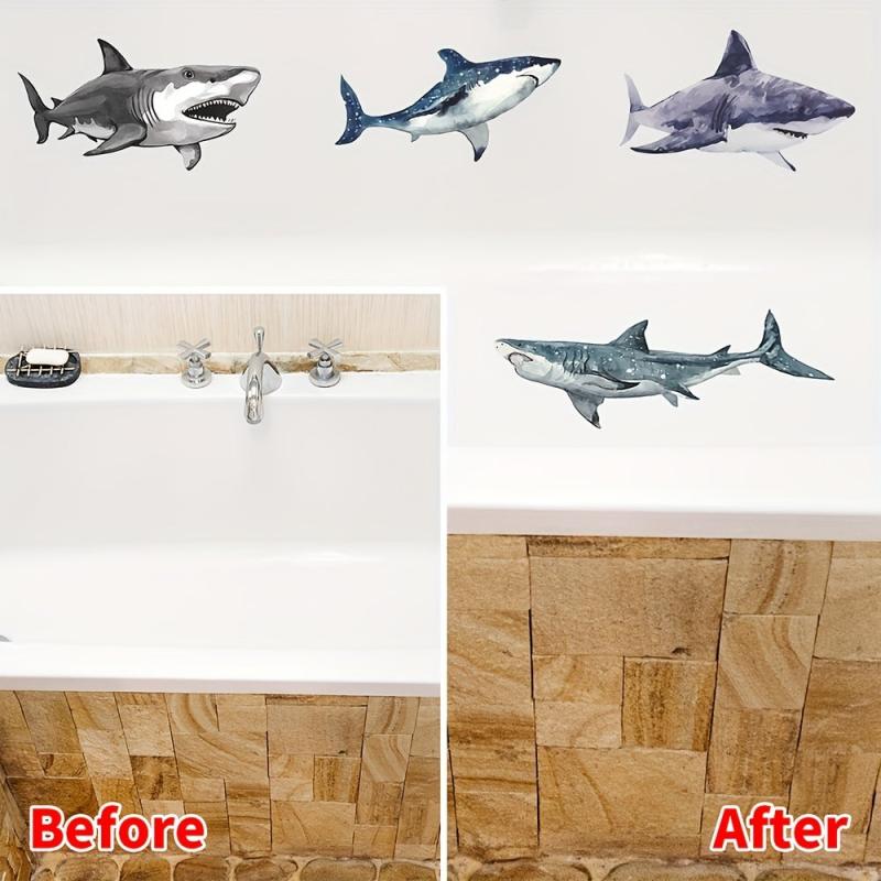 6pcs Shark Pattern Bathtub Decal Frosted Sticker Non Slip Bathroom Appliques