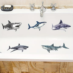 6pcs Shark Pattern Bathtub Decal Frosted Sticker Non Slip Bathroom Appliques