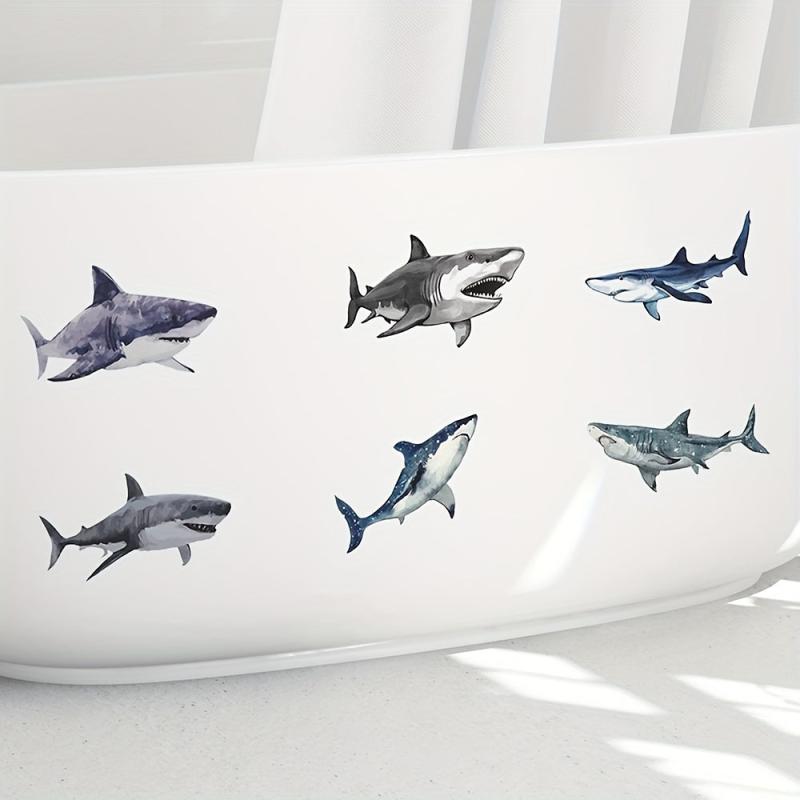 6pcs Shark Pattern Bathtub Decal Frosted Sticker Non Slip Bathroom Appliques