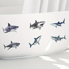 6pcs Shark Pattern Bathtub Decal Frosted Sticker Non Slip Bathroom Appliques