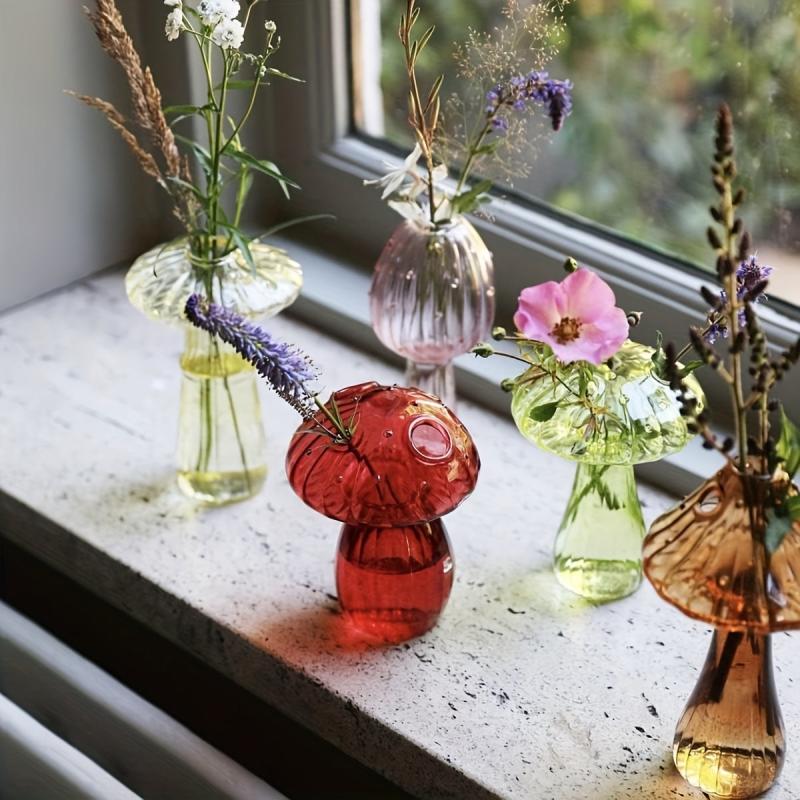 Decorative Mushroom Vase Flower Vase Unique Glass Vase for Home Decor
