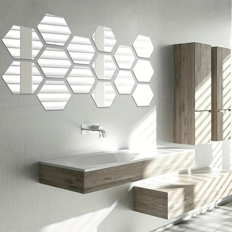 12pcs Hexagonal Mirror Wall Sticker Self-adhesive Rome Decor