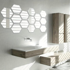 12pcs Hexagonal Mirror Wall Sticker Self-adhesive Rome Decor