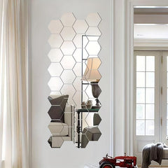 12pcs Hexagonal Mirror Wall Sticker Self-adhesive Rome Decor