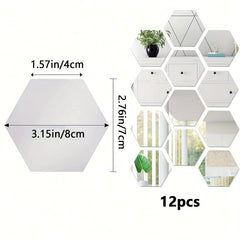 12pcs Hexagonal Mirror Wall Sticker Self-adhesive Rome Decor