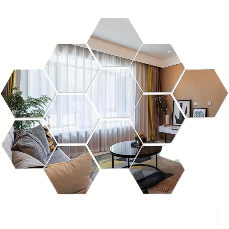 12pcs Hexagonal Mirror Wall Sticker Self-adhesive Rome Decor