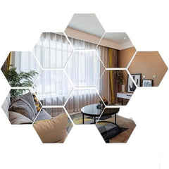 12pcs Hexagonal Mirror Wall Sticker Self-adhesive Rome Decor