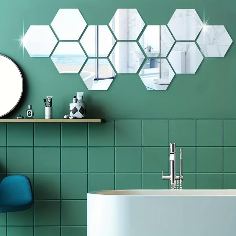 12pcs Hexagonal Mirror Wall Sticker Self-adhesive Rome Decor